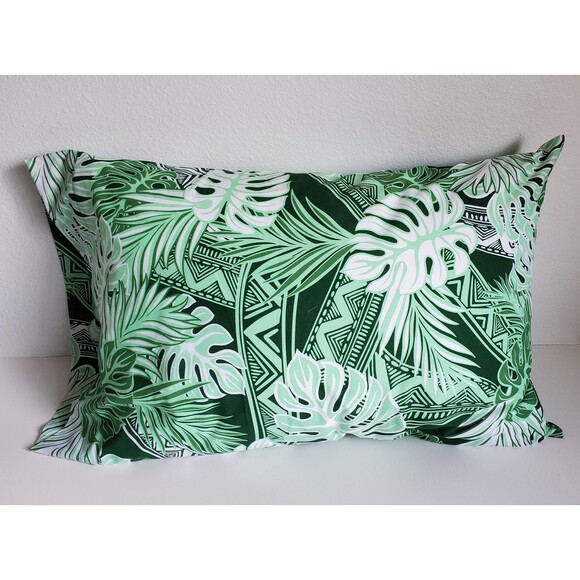 Green Poly-Cotton Blend Pillowcase with Monstera & Palm Leaves | Handmade - Picture 1 of 4